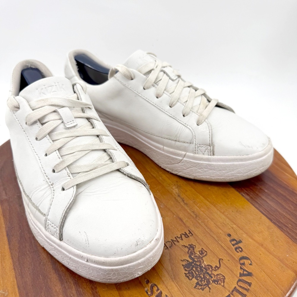 Kizik Vegas Sneakers Leather Hands Free Mens 8 W Womens 9.5 White Wide Low Top
